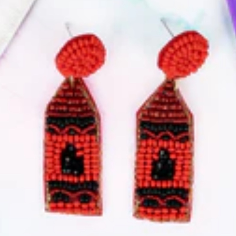 Red Crayon Beaded Earrings